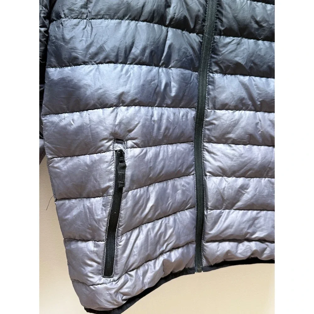 Eddie Bauer Reversible Hooded Puffer Jacket Ombre‎ Black Grey Down Fill Youth L